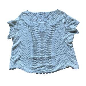 Jolt Womens/Teen White/Ivory Sheer Lace Crop Shirt Size L/XL Boho Feminine